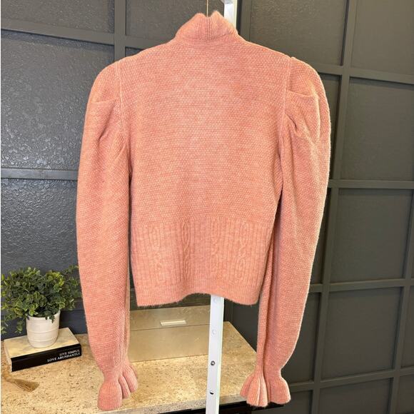 Farm Rio Women's XS Ruffle Knit Button Up Cardigan Sweater Pink Long Sleeve - Picture 2 of 4